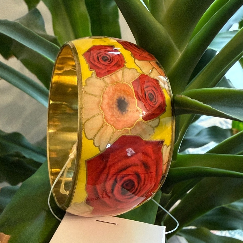 Fantasia La Moda Gold and Red Rose Bangle New